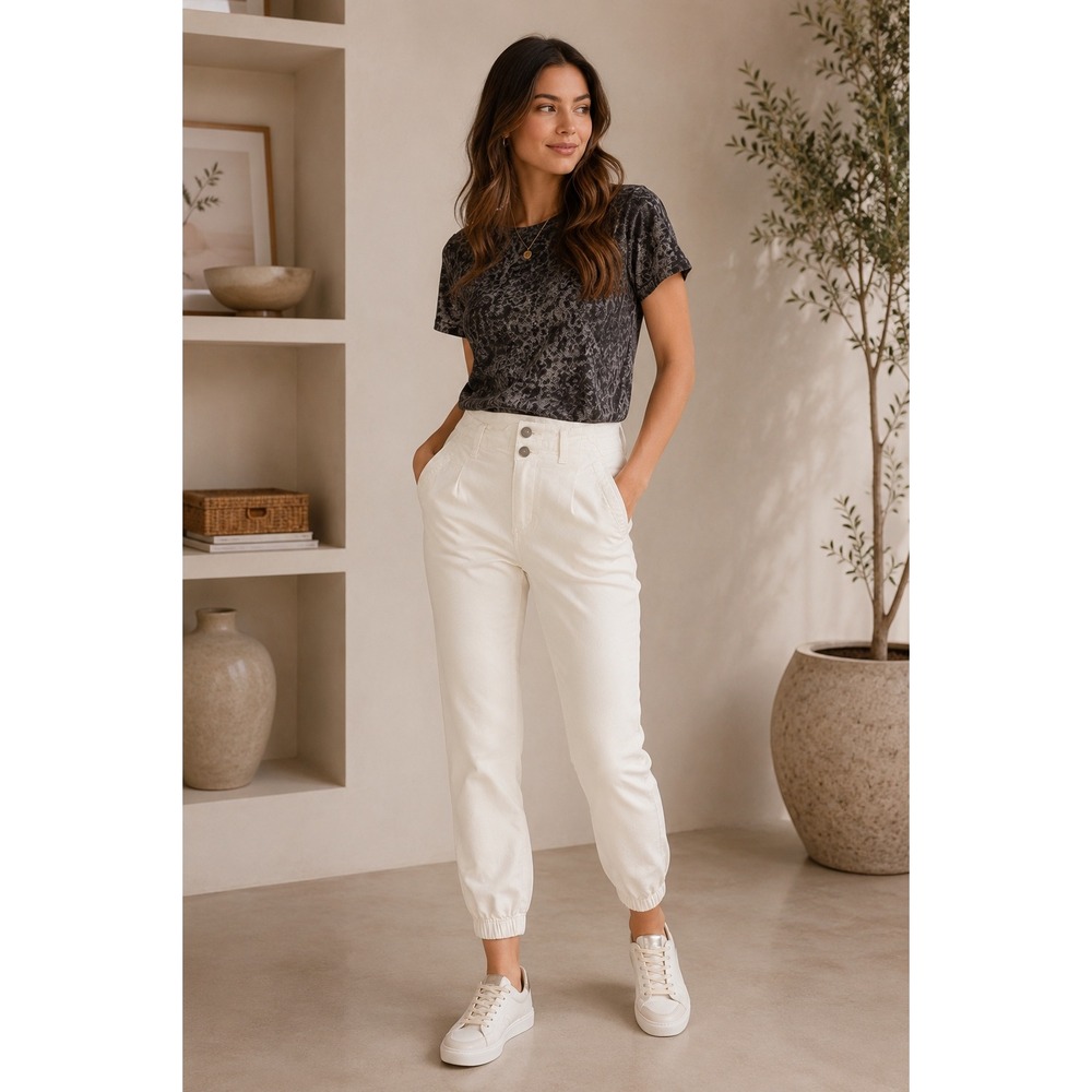 PAIGE Mayslie Double Button Jogger Pants Sz 28 Quartz Sand Ivory Utility Casual